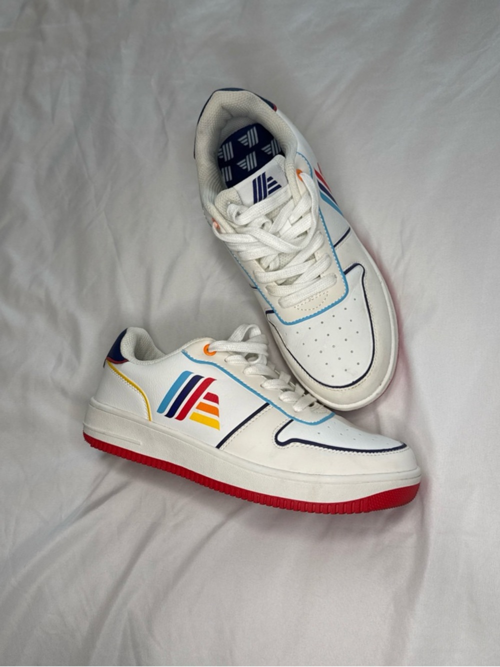 White Athletic Sneakers with Multicolor Stripe Accent - Women